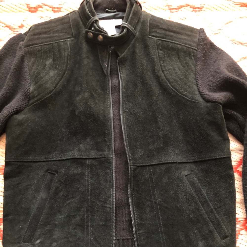 Vintage Repage Leather Knit Jacket Zipper Front